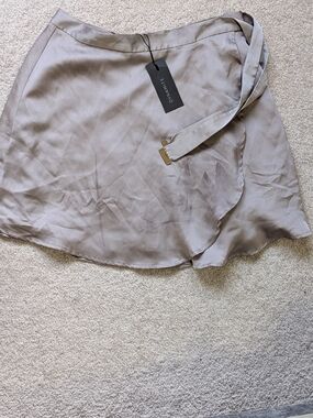 NWT Dynamite Taupe Satin Wrap Skirt with Side Tie